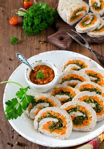 Recipe Rolled Chicken Meatloaf with Carrots and Spinach