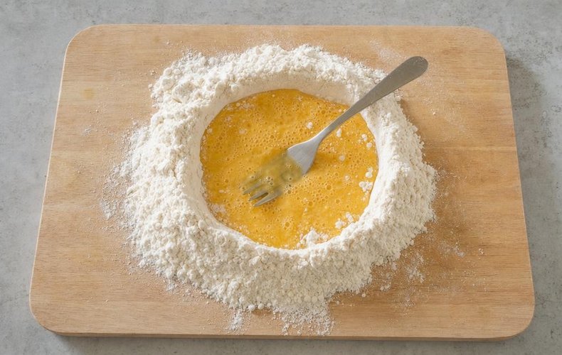 Salmon and Shrimp Lasagna, step 1: kneading the egg pasta dough