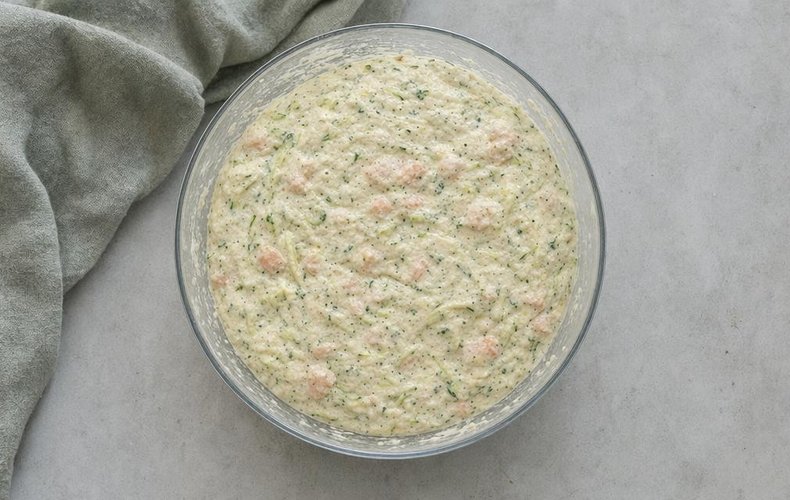 Salmon and Zucchini Fritters, step 6: the dough rising in a covered bowl