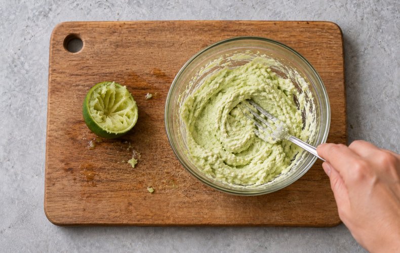 Smooth avocado and ricotta mousse in a bowl