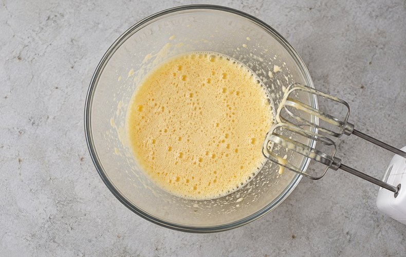Savory Christmas Tree, step 1: eggs beaten until pale and frothy