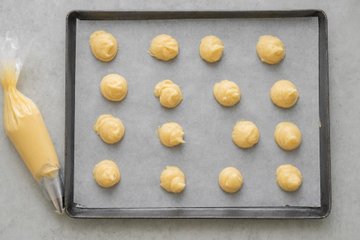 Savory Cream Puffs, step 2: the eggs worked into the choux dough
