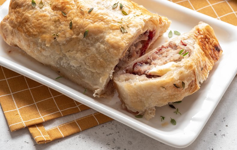 Savory sausage and cranberry strudel