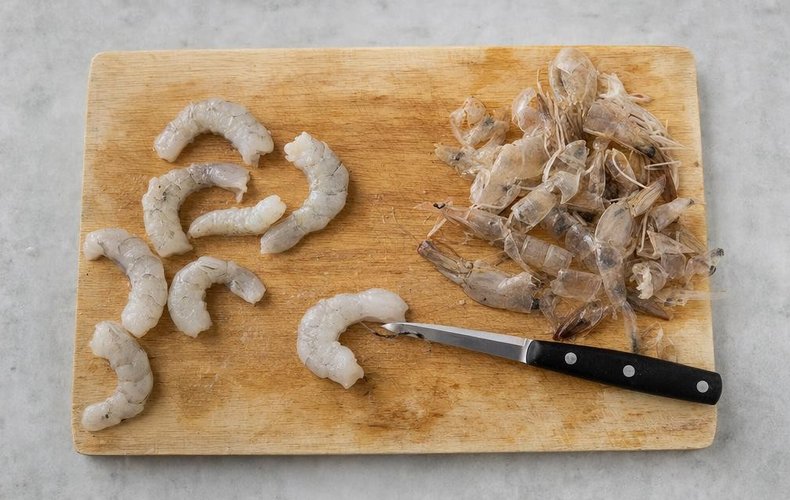 Peeled and deveined shrimp tails