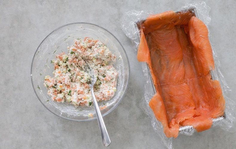 Making smoked salmon log, step 2