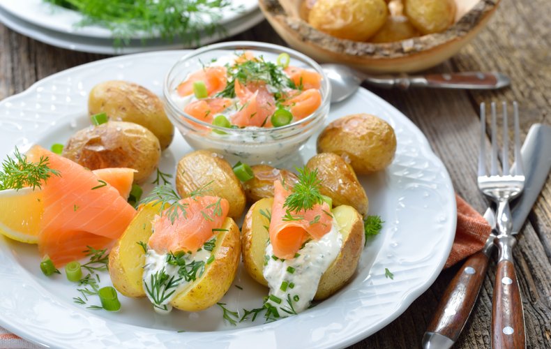 Smoked salmon stuffed potatoes