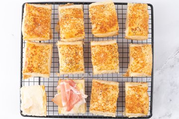 Making the speck, apple and ricotta millefeuilles, step 15