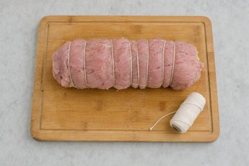 Stuffed Veal Roast, step 2: the veal closed and tied with kitchen twine