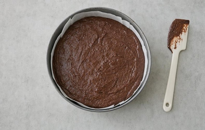 Torta Caprese, step 6: batter in a round cake pan